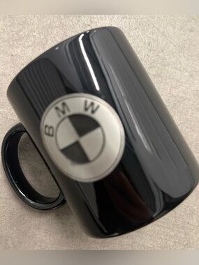 Black Ceramic Mug with Pewter BMW Logo